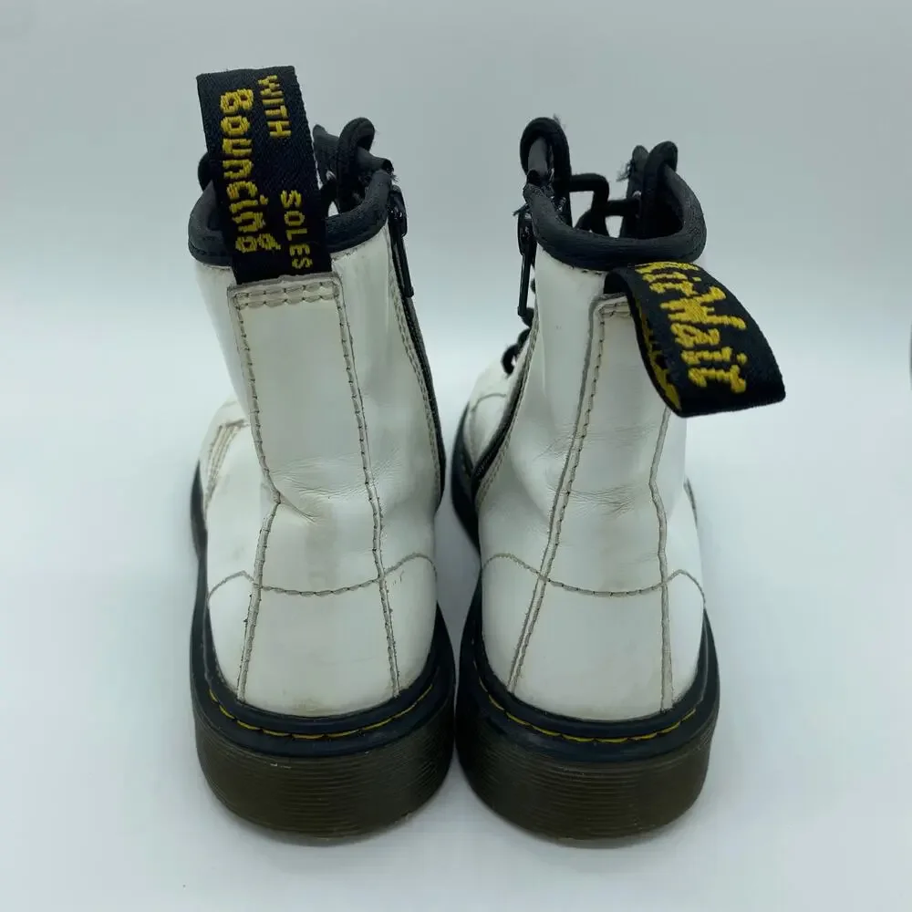 Dr. Martens White Combat Moto Zip-Up Boots Biker Leather Kid's Girl's size 3